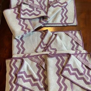 Norwex chevron gray and purple bath towel, hand towel, 3 wash cloths.